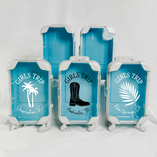 Girls Trip Design Light Blue Mini Suitcase Party Favor - Filled