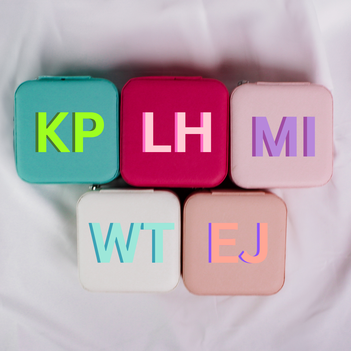 Bright Color Initials Personalized Travel Jewelry Box