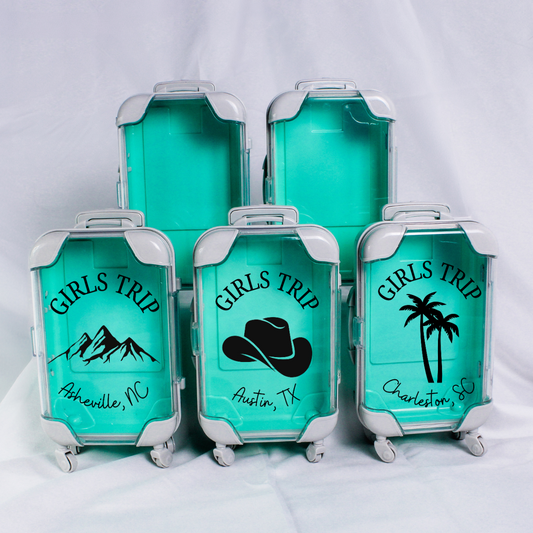 Girls Trip Design Turquoise Mini Suitcase Party Favor - Filled