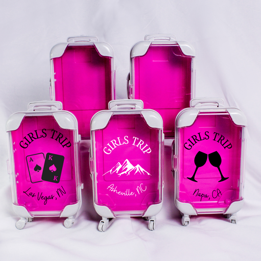 Girls Trip Design Magenta Mini Suitcase Party Favor - Filled